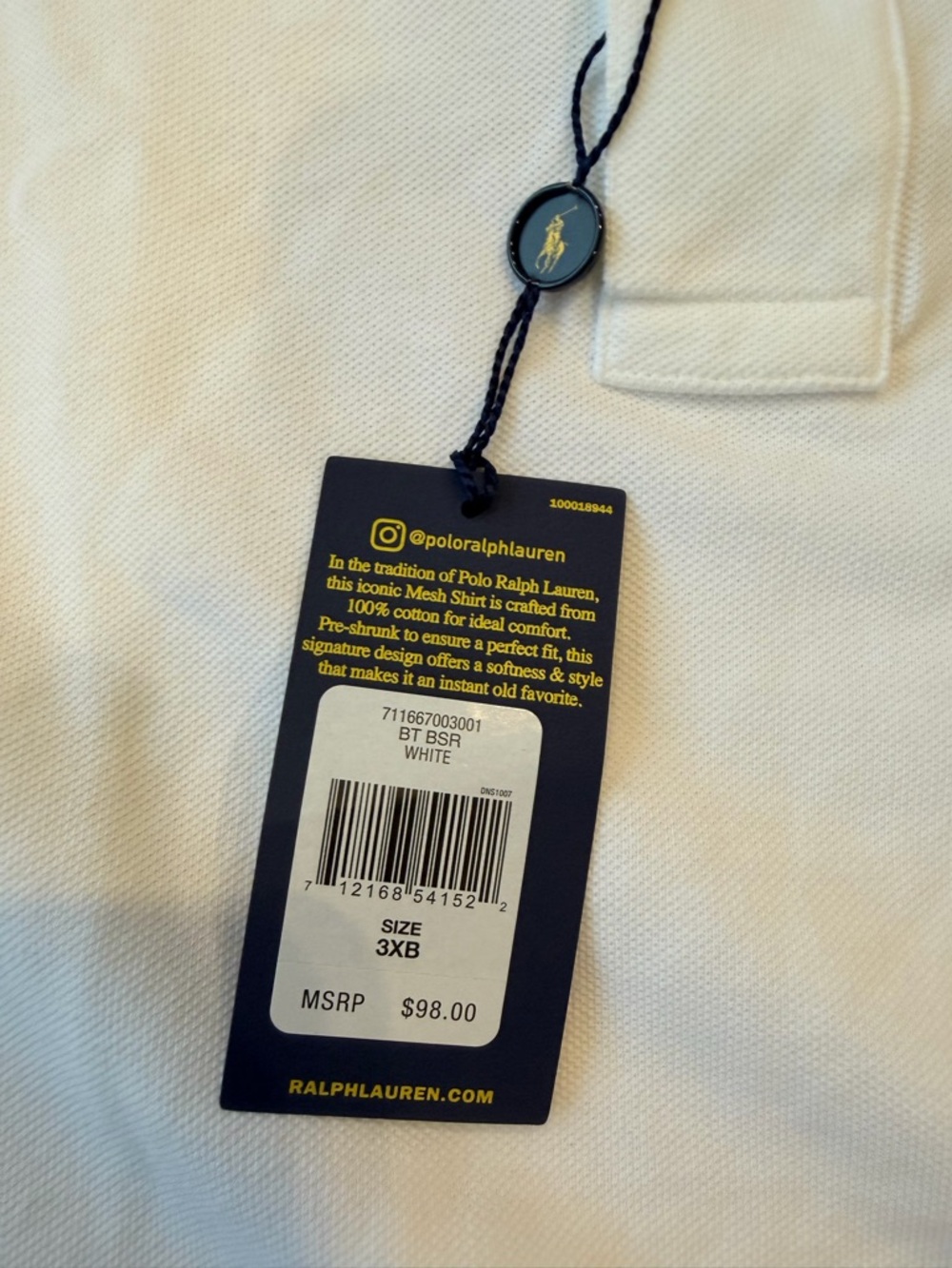 Polo by Ralph Lauren Men's White Pique Polo with Navy Pony - Picture 6 of 9